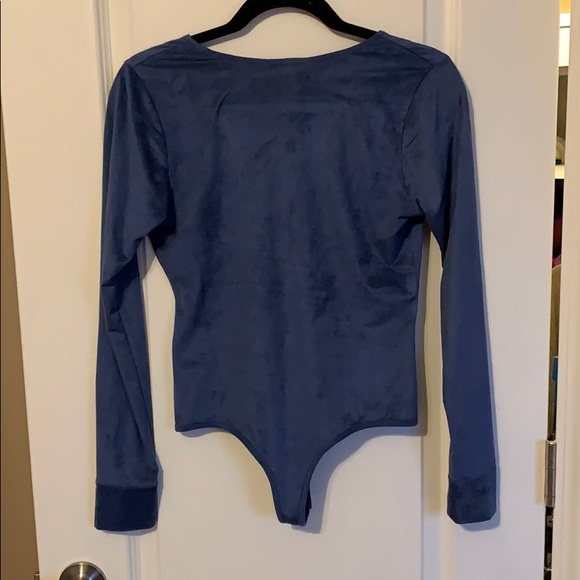 Navy suede long sleeve bodysuit - Picture 3 of 5